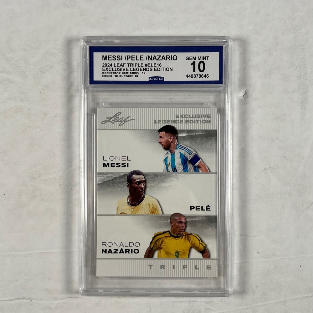 2024 Leaf Triple Messi Pele Ronaldo Nazario #ELE-16 CCG 10 Gem Mint Soccer Card